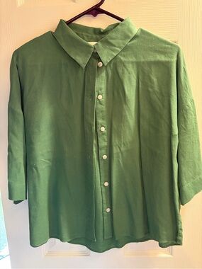 H&M Green Button-Front Women's Blouse